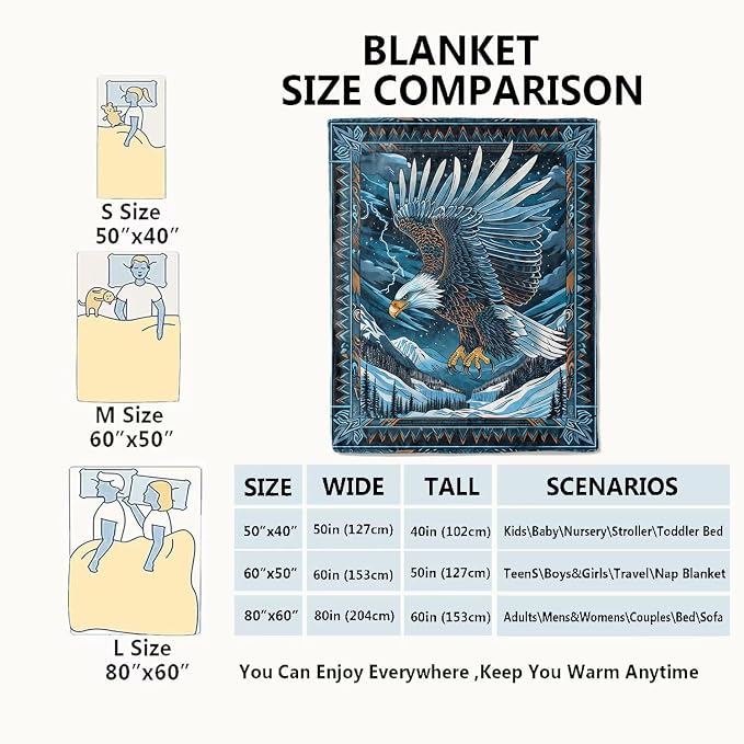 Blue Eagle Blanket,Mountain Nature Southwestern Throw Blankets,Gifts for Kids Adults & Wildlife Loves,Lightweight Soft Fleece,for Sofa Couch Bed Room Travel,Birthday Decor,40x50in