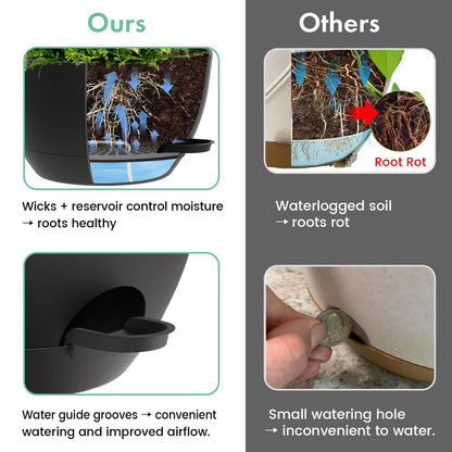 UOUZ 13 Inch 2 Pack Large Self Watering Hanging Planters for Indoor Outdoor Plants, Hanging Plant Pots with Removable 50 Oz Reservoir, Plastic Hanging Basket for Window Porch Garden Balcony, Black
