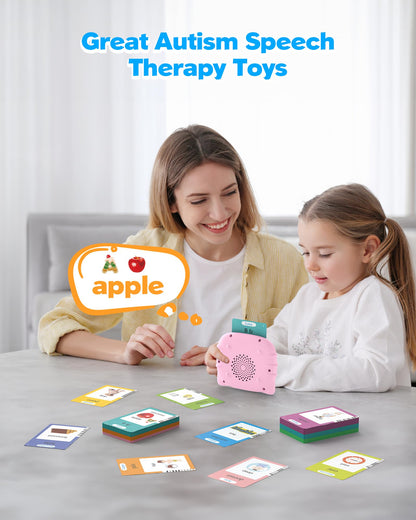 Airbition Bilingual Pink Spanish and English Talking Flash Cards, Pocket Speech Therapy Toy with 510 Words, Montessori Language Learning Toy, Children's Sensory Learning Kits