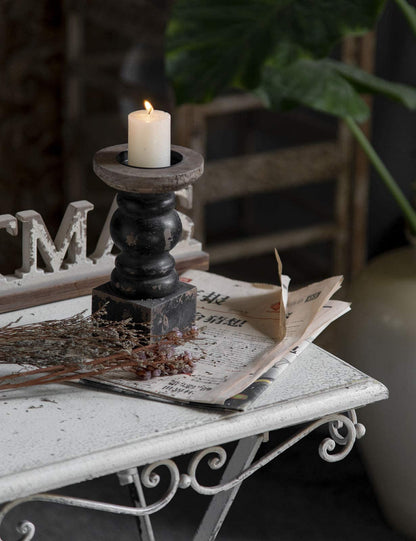 Wooden Black Candle Holder, Decorative Candle Holders for Table, Rustic Pillar Candle Holder, Table Centerpieces for Dining Room, Shabby Chic Candlestick, Home Decor (3.9" x 3.9" x 7.1")