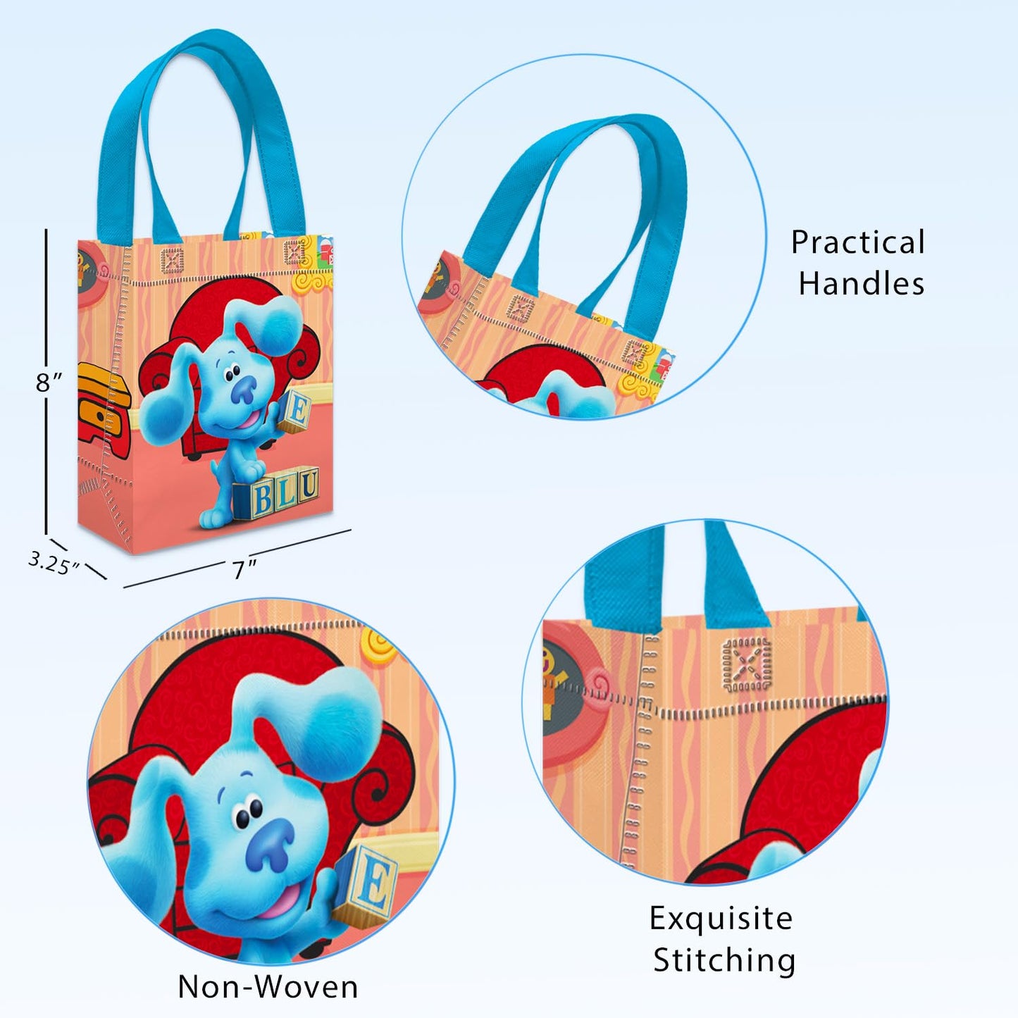 Blue's Clues Party Favor Bags Set – 24 Pack 8" Goodie Bags for Kids Bulk Reusable Mini Totes | Blue's Clues Birthday Party Supplies