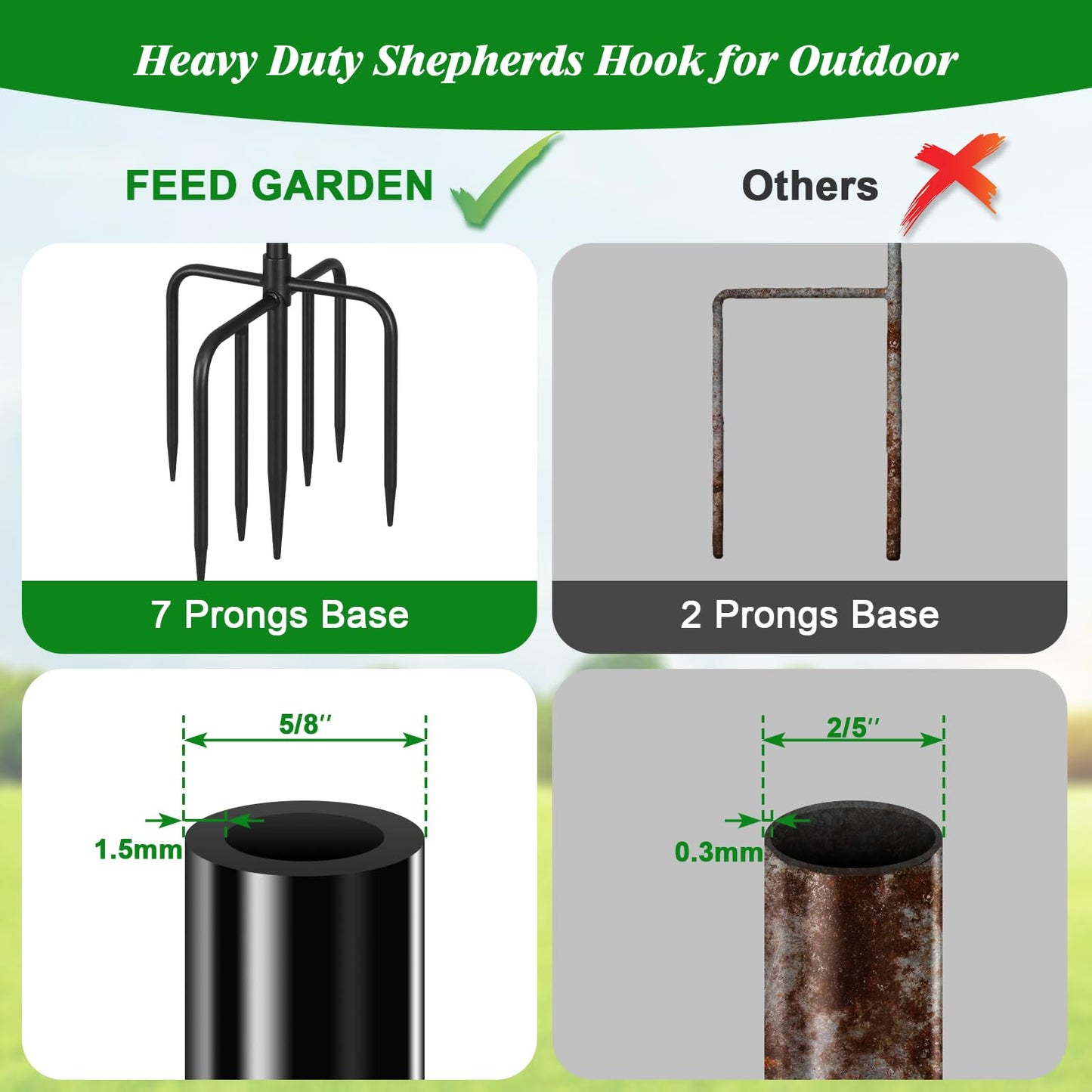 FEED GARDEN Sheperds Hooks for Outdoor Bird Feeder Pole 76 Inch Adjustable Tall Heavy Duty Shepherds Hooks for Hanging Plant Baskets, Solar Lights, Wedding Decor, Lanterns, Black (2 Pack)