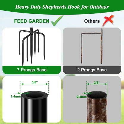 FEED GARDEN Sheperds Hooks for Outdoor Bird Feeder Pole 76 Inch Adjustable Tall Heavy Duty Shepherds Hooks for Hanging Plant Baskets, Solar Lights, Wedding Decor, Lanterns, Black (2 Pack)