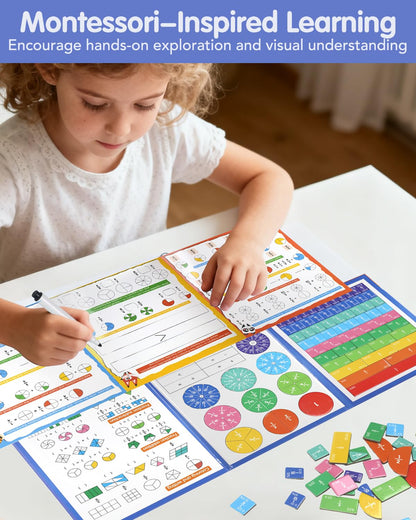 Magnetic Fraction Demonstration Book, Magnetic Fraction Tiles & Circles Educational Puzzle Set, Montessori Fraction Playbook for Kids, Math Manipulatives for Elementary School