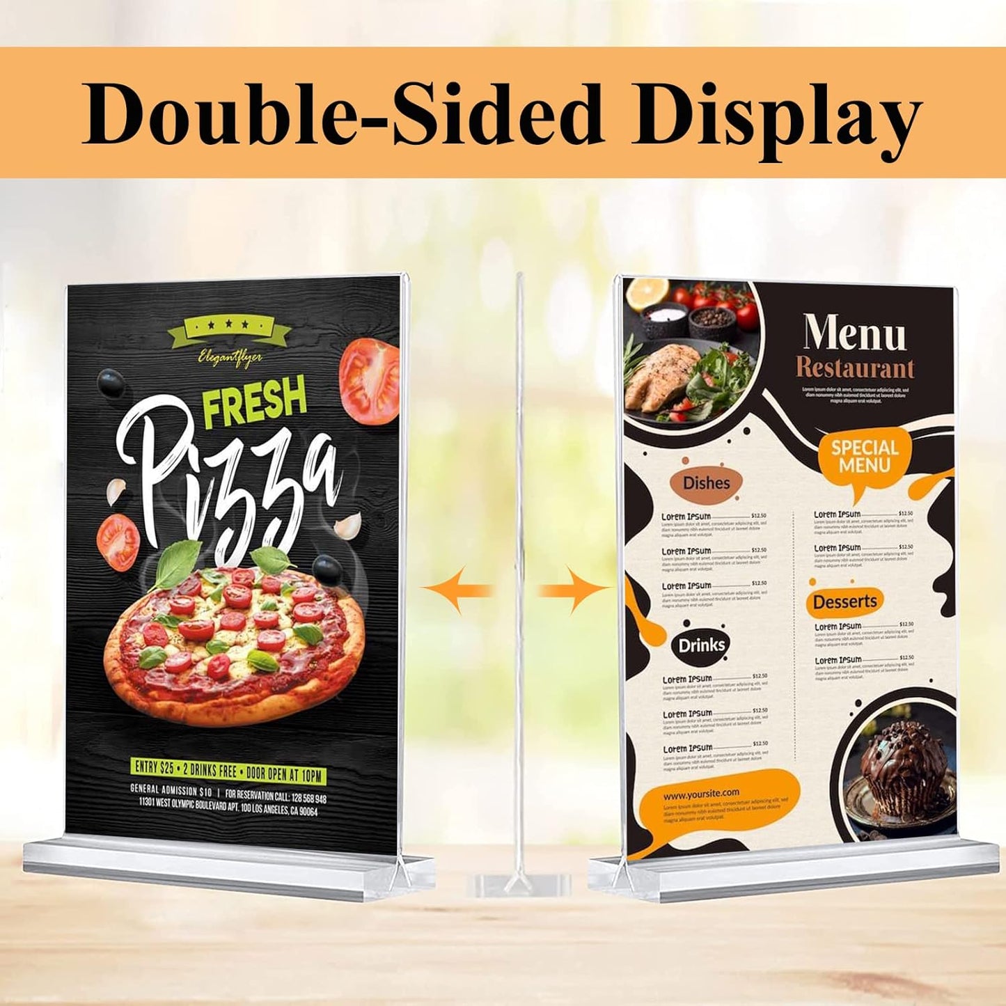 Arrobust Acrylic Sign Holder 8.5 x 11 Inches, 12 Pack Clear Display Table Top Signs Stand, Double Sided Vertical Flyer Holder ,Plastic Frames Paper Holder for Stores Home Office Menu Retail Show Fair