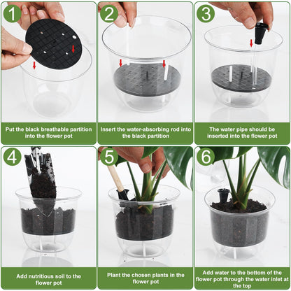 IWNTWY Plant Pots 6/5/4 inch Set of 3, Self Watering Pots for Indoor Outdoor Plants Flowers, Self Watering Planters with Reservoir, Drainage Hole and Absorbent Cotton Rope