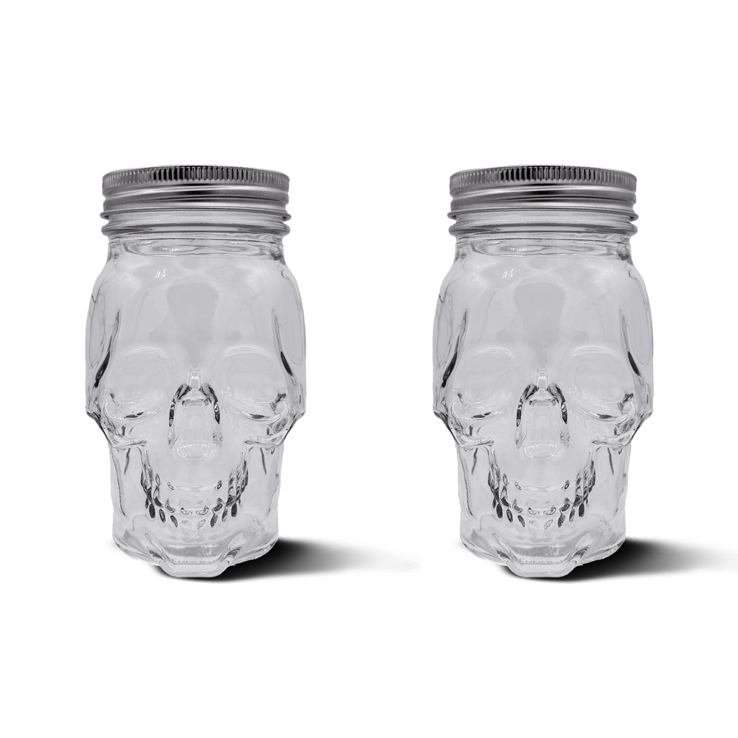 DURA LIVING Set of 2 Skull Mason Jar Glasses with Lids | 16oz Reusable Halloween Drinking Glasses | Unique Skull Décor, Storage, & Canning Jars for Parties & Gifts