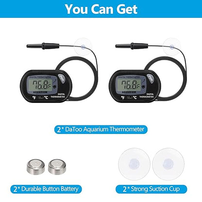 DaToo Aquarium Thermometer with Large LCD Display Fahrenheit/Celsius(℉/℃) Fish Tank Thermometer for Aquarium Reptile Terrarium Digital Water Thermometer with Suction Cup(2 Pack)
