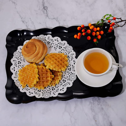 BBG 6 Pack Black Plastic Serving Trays, 15" x 10" Party Platters and Trays, Rectangle Black Plastic Serving Trays, Dishwasher Safe Reusable Platters Set, Plastic Trays for Party