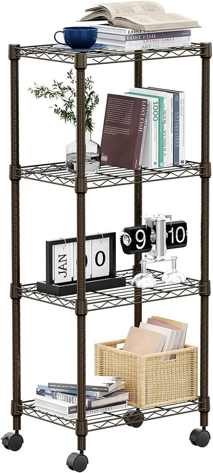 M MZG 1000 lbs 4-Shelf Adjustable Heavy Duty Steel Wire Rack, Adjustable Storage Shelving Unit with Wheel for Kitchen, Garage, Laundry Brown 11.8" D x 17.7" W x 40.8" H