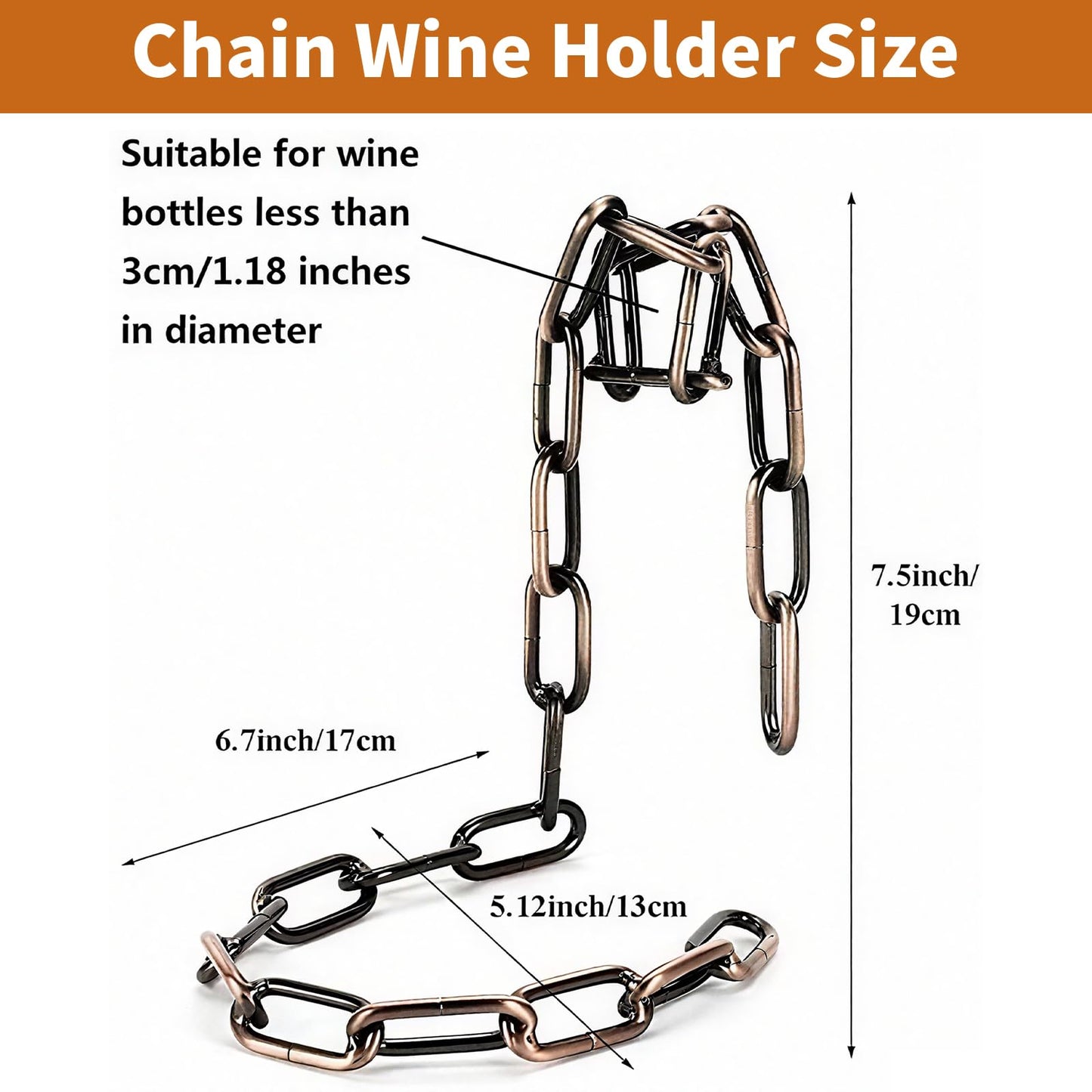 TBWHL Novelty Magic Wine Bottle Holder Floating Steel Link Chain Wine Bottle Rack/Holder - Holds Bottles in the Air, Unique Levitating Wine Bottle Stand for Home Bar, Kitchen, or Party Deco（Brown）