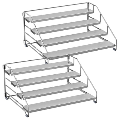 BOIVSHI Heavy Duty Spice Rack for Cabinet, Space Saving 4 Tier Spice Organization for Cabinet, Adjustable Depth Spice Shelf for Cabinet, Counter, Pantry - Chrome, 2 Pack