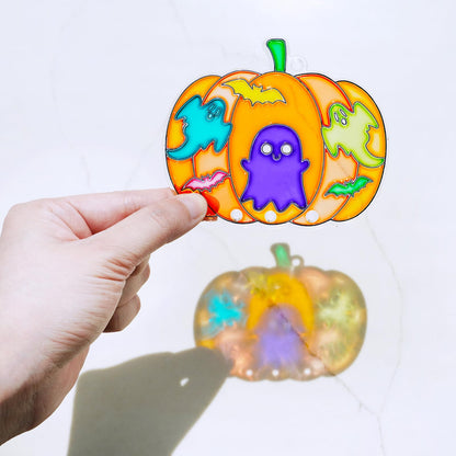 Winlyn 24 Sets Halloween Pumpkin Suncatcher Wind Chime Ornaments Decorations DIY Window Paint Art Suncatcher Craft Kits Pumpkin Sun Catchers for Kids Classroom Halloween Activities Holiday Art Project