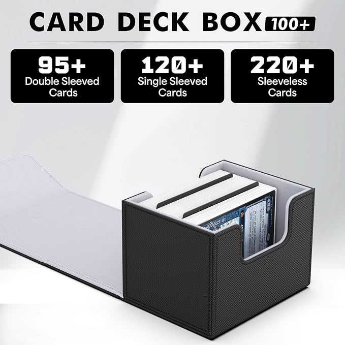 ZLCA Card Deck Box for Trading Cards, MTG Commander Deck Box Holds 120+ Single Sleeved Cards, Leather Magnetic Card Storage Box Fits for Magic the Gathering TCG CCG (Black)