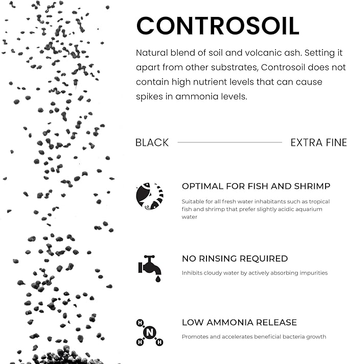 Ultum Nature Systems Controsoil - Freshwater Aqua Soil Substrate for Fish, Shrimp, Live Plant Propagation and Aquascaping - 6.8pH Low Ammonia, Volcanic Ash - Black, Extra Fine (10 Liter)