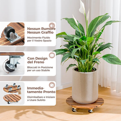 Bamworld14 Inch Wood Plant Caddy with Wheels – Heavy-Duty Plant Dolly with 240 Lbs Capacity, 360° Lockable Wheels for Large Plant Pots, Heavy Objects, Ideal for Indoor and Outdoor Use 2-Pack