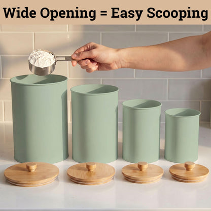 Kitchen Canisters for Countertop Set of 4 with Customizable Chalkboard Labels & Marker Pen - Big Iron Kitchen Canisters with Airtight Lids - Sage Green Canister Set - Flour and Sugar Containers