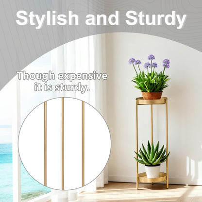 Fashionoda 30" Plant Stand, 2 Tier Metal Flower Plants Holder with 2 Removable Display for Indoor or Outdoor,Pot Plant Planter Display(30 X 10in, Gold)