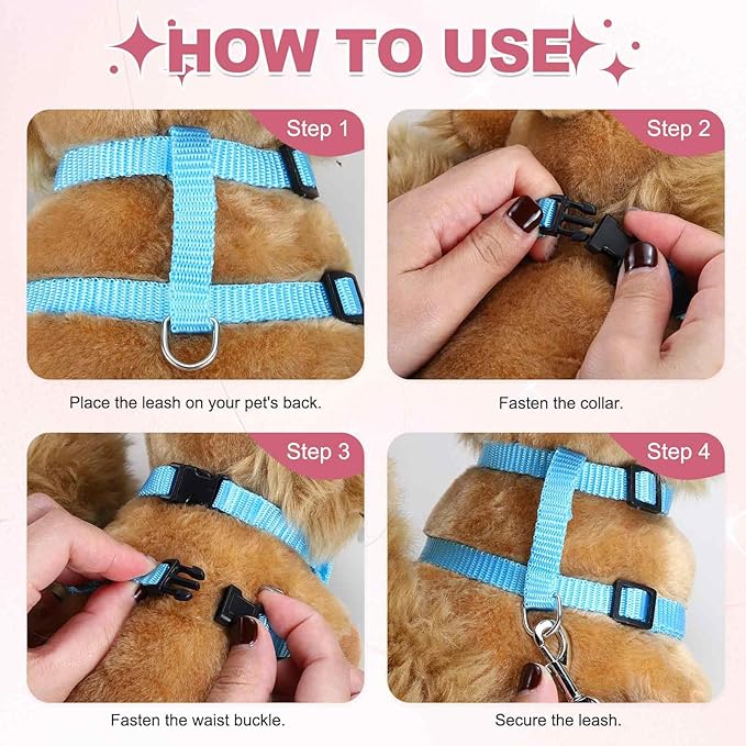Rabbit Harness and Leash, Escape Proof Bunny Cat Leash Small Animal Harness Soft Adjustable Buckle(2Pcs, Grass Green/Sapphire) for Bunny Kitten Cats Puppies Walking Hiking