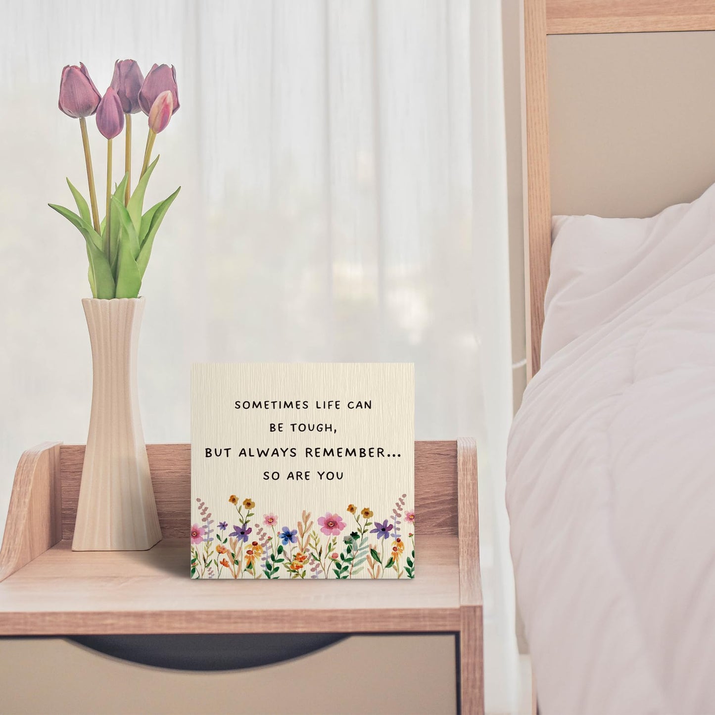 ANIANG Inspirational Wooden Box Sign, Motivational Desk Decor, Inspirational Gifts Office Desk for Women, Life Can Be Tough Wood Block Box Sign Plaque for Office Home Wall Shelf Decor