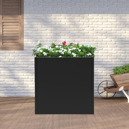 HZOPUTLH 26inch Steel Planter Box, Large Square Indoor Outdoor Planters, Floor Standing Heavy Duty Tall Metal Cube Planter Box, Steel Flower Boxes for Balconies, Gardens, Decks, Patios (Black)