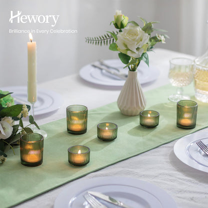 Hewory Glass Tealight Candle Holder: 24 Pcs Dark Green Votive Tea Lights Candle Holder, Ribbed Tea Light Holders Fall Decorations for Thanksgiving Table Centerpiece Wedding Party Home Decor