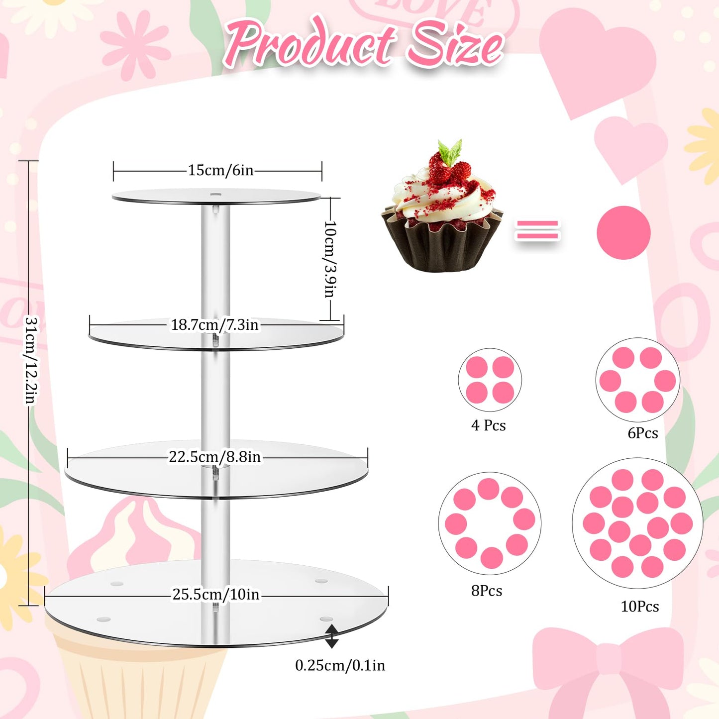 4 Tier Acrylic Cupcake Stand, Cupcake Tower Stand Clear Dessert Tower