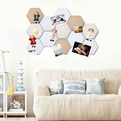 Mindsoft 16 Pcs Hexagon Cork Board for Walls with 50 Wooden Push Pins 12x10 in Felt DIY Tiles Notice with Nano Tape Hanging Bulletin Board for Home Photo Office Memo Note(Retro)
