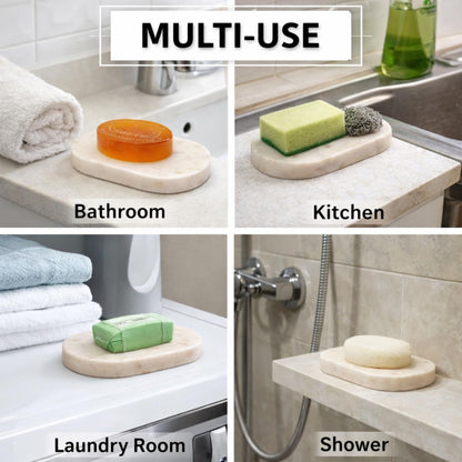 KC KULLICRAFT Marble Soap Dish Draining, Soap Dish for Shower, Bathroom, Sink Bath tub Dish, Soap Bar Holder, Soap Case, Holder for Sponges Hand Soap - Solid Oval Polished White