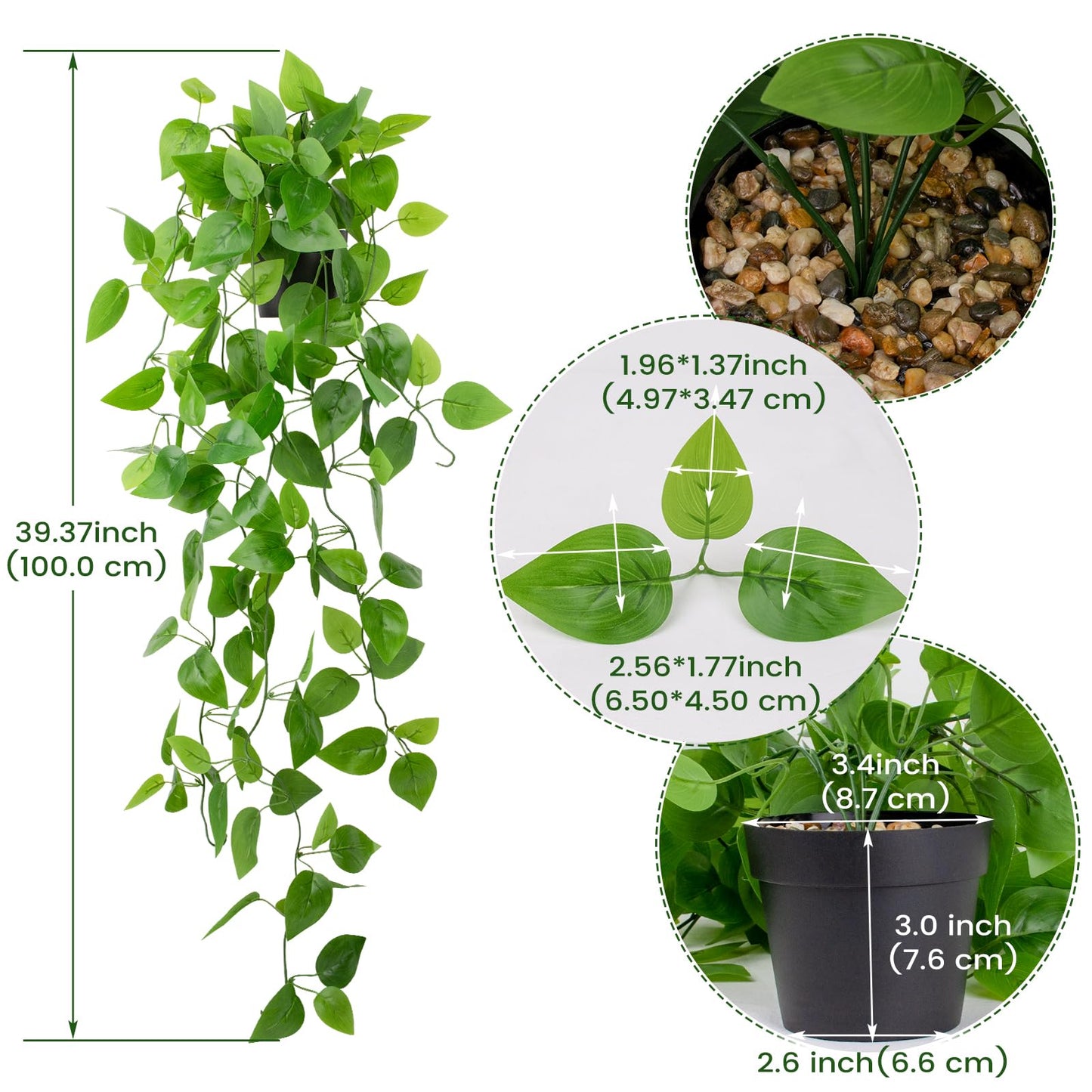 LOYWREE 3 Pack Small Artificial Hanging Plants with Faux Ivy Vine and Hanging Pothos 39Inch Fake Plant Realistic Greenery for Shelf Decor in Home, Office, Indoor & Outdoor Gardens