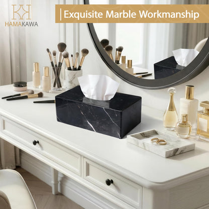 HAMAKAWA Natural Marble Tissue Box Cover, Black Tissue Organizer 10 x 5.5 x 3.9 inch, Heavy Stone Decorative Box, Rectangle Tissue Box Holder for Home Decor, Kitchen, Bathroom, Bedroom