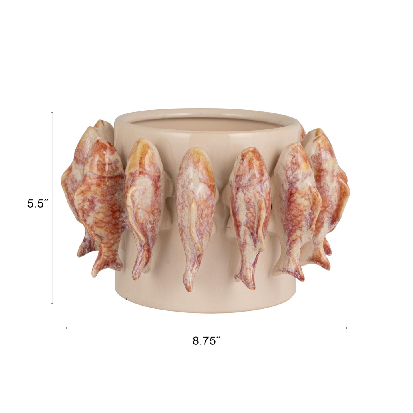Creative Co-Op Stoneware Planter with 3D Fish and Reactive Glaze, Multicolor
