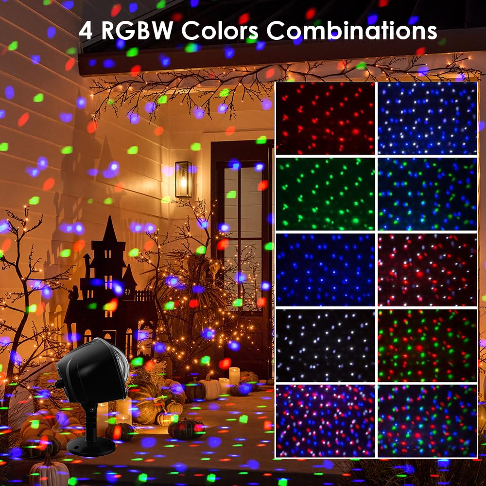 Syslux Christmas Projector Lights Outdoor, RGBW Christmas Snowfall Projector Light Rotating Falling Snow Projector with Remote Control Landscape Lights for House Yard Garden Halloween Christmas Decor