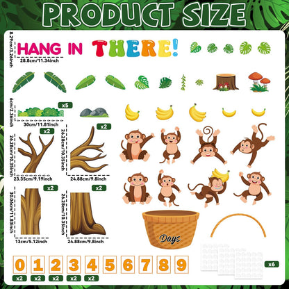 gisgfim End of The Year Bulletin Board Set Countdown to Summer Classroom Decorations Summer Bulletin Board Kit Safari Jungle Monkey Paper Cutouts for School Classroom Home Office Wall Decor Supply