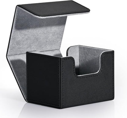 ZLCA Card Deck Box for Trading Cards, MTG Commander Deck Box Holds 120+ Single Sleeved Cards, Leather Magnetic Card Storage Box Fits for Magic the Gathering TCG CCG (Black)