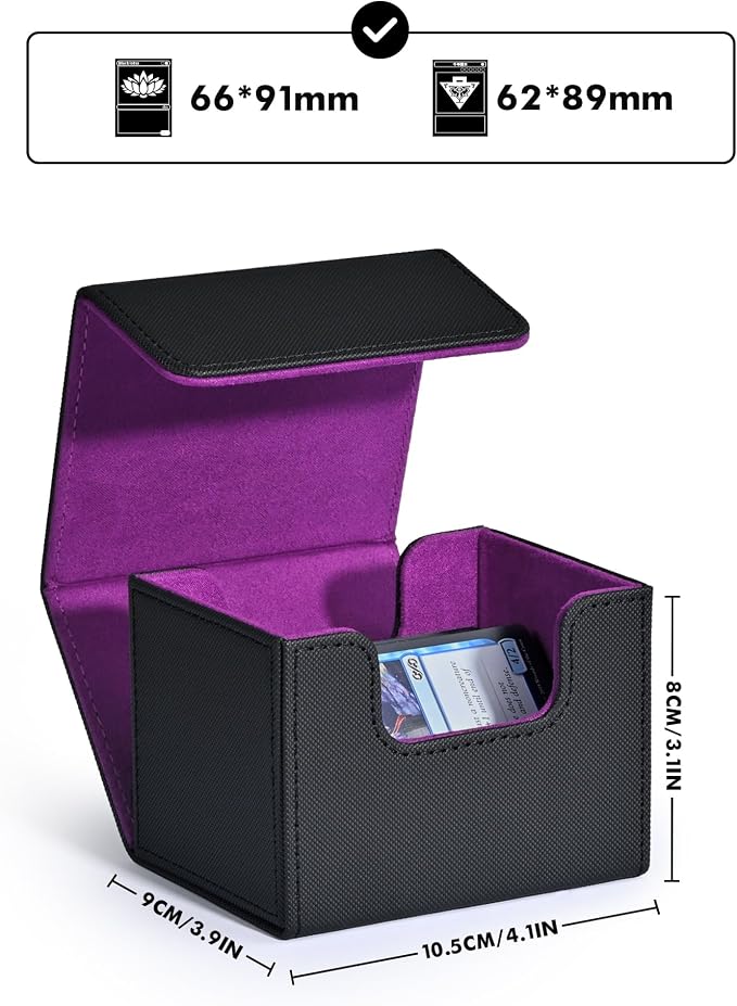 ZLCA Card Deck Box for Trading Cards, MTG Commander Deck Box Holds 120+ Single Sleeved Cards, Leather Magnetic Card Storage Box Fits for Magic the Gathering TCG CCG(Black& Purple)