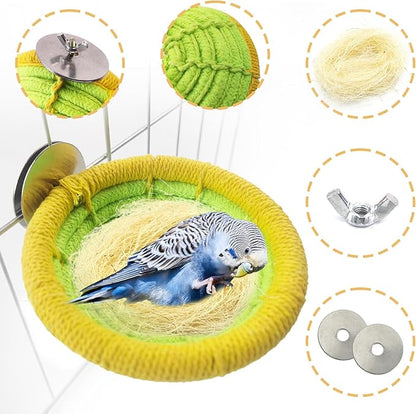 Cotton Rope Parakeet Nest Handmade Bird Breeding Nest Cockatiel Hatch Rope Bed Green Base Canary Snack Bowl for Parrot Conure Finch Budgie Lovebird