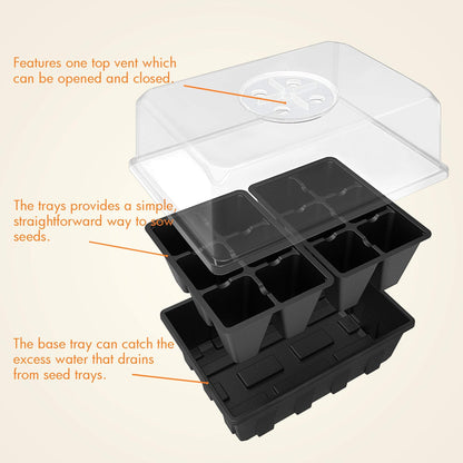 Gardzen 3 Pack Seed Starting Tray, Plant Germination Trays, Seed Starter Kit with Adjustable Humidity Vented Dome, Plant Growing Kit 6.6" x 4.5", Total 36-Cell, Black