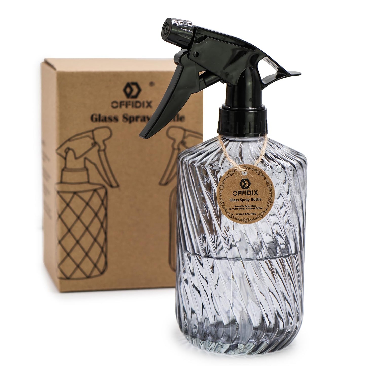 OFFIDIX Fine Mist Plant Mister,Handheld Pressure Glass Spray Bottles,0.45L/15.22oz Watering Can with Adjustable Nozzle for Outdoor Indoor Gardening and Cleaning Work(Diagonal Gray)