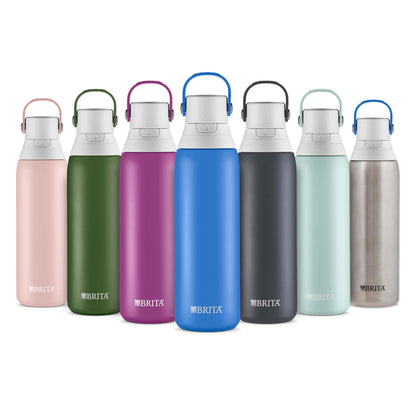 Brita Stainless Steel Premium Filtering Water Bottle, BPA-Free, Reusable, Insulated, Replaces 300 Plastic Water Bottles, Filter Lasts 2 Months or 40 Gallons, Includes 1 Filter, Glacier - 20 oz