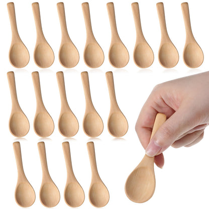 100 Pcs Mini Wooden Spoons Bulk, 3.5'' Little Natural Wood Teaspoons for Jars, Small Bath Salt Spoon, for Jars Sugar Creamer Honey Spices Salt Condiment