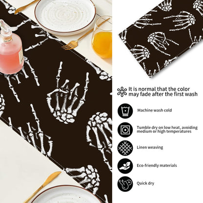 DAORJWL Funny Table Runner for Thanksgiving Christmas Home Decoration, 13 x 72 Inches Cute Kitchen Dinning Home Decor Cool Rock Skull Hands