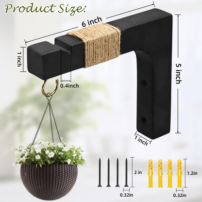 Micovay 2 Pack Plant Hanger Hooks for Indoor Hanging Plants, Farmhouse Wooden Hanging Basket Wall Hooks for Outdoor Flower Pots Lanterns Wind Chime Lights Garden Decoration