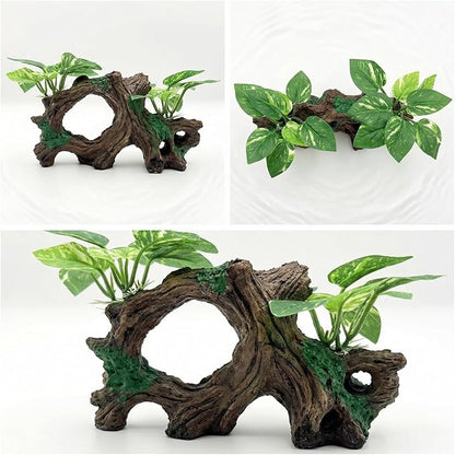 Aquarium Decor Cave with Silk Plants Fish Tank Decorations Ornament Small Aquarium Plants for Betta Goldfish Bowl Artificial Driftwood