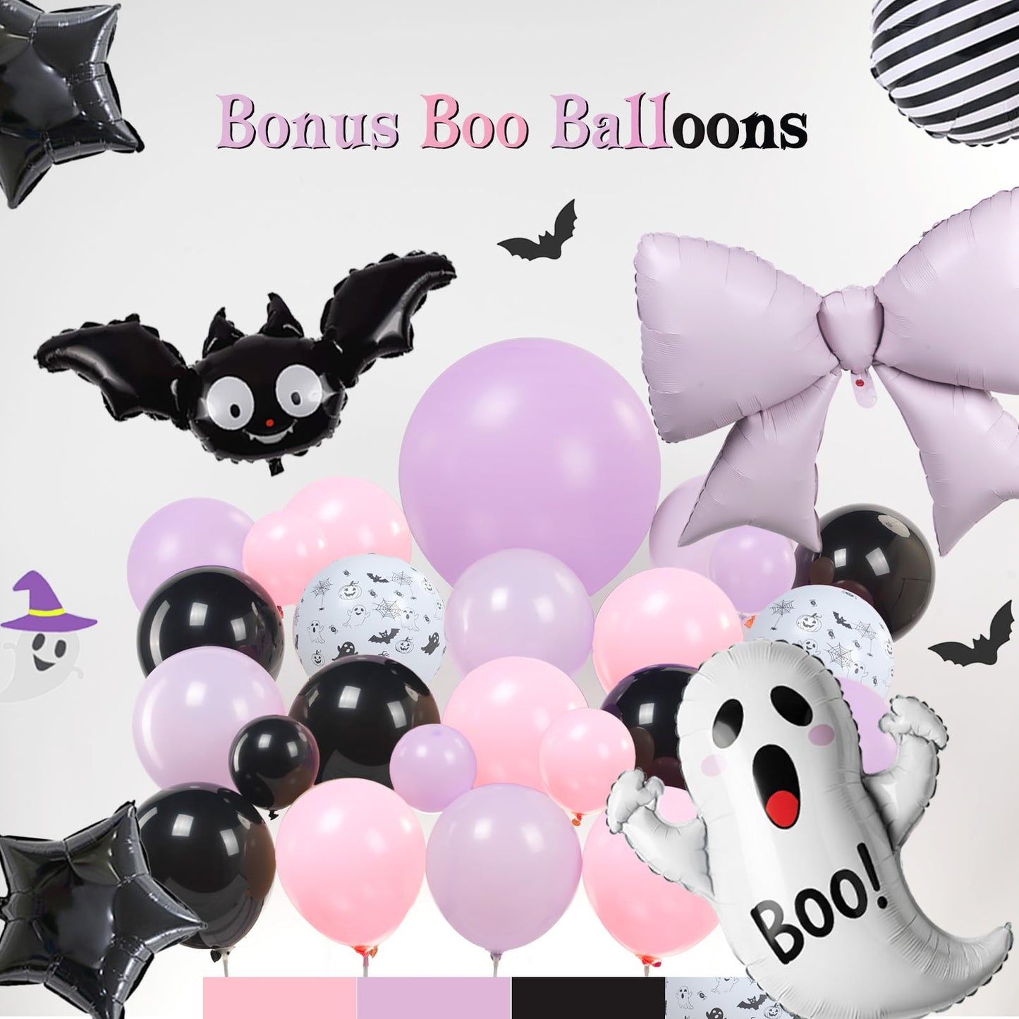Halloween Little Boo Balloon Arch Kit Pink Purple Balloons with Cute Ghost Balloons Little Boo star bow balloons for Baby Shower Birthday Party Halloween Party Decoration