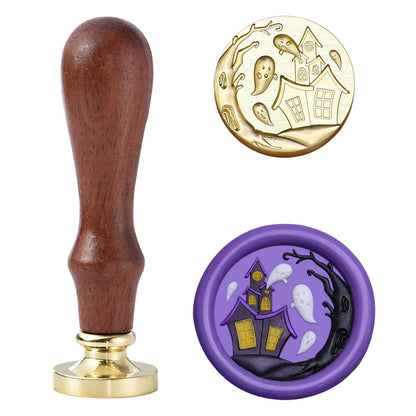 Halloween Wax Seal Stamp,Lulu Home Seal Head with Pearwood Handle,Haunted Castle Wax Stamp for Creative DIY,Envelope Sealing,Greeting Cards
