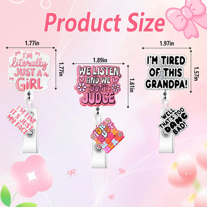 3Pcs Funny Cute Badge Reel Retractable Nurse Gifts Badge Holder with Alligator Clip Glitter ID Name Badges Reel Buddy Pink Nurse Doctor Assistant Gifts Accessories Office Medical Stuff Essentials-Ba