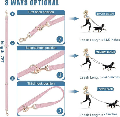 Leather Dog Collar and Leash Set 7FT Reflective at Night - Soft and Easy to Clean Vegan Leather with Gold Metal Buckle for Small Medium Large Dogs (S, Sea Green)