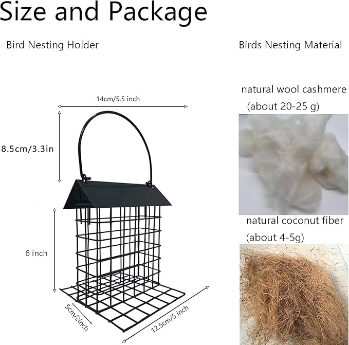 Bird Nesting Holder with Alpaca Fiber Birds Nesting Material Suet Bird Feeders for Outdoors Refillable Hummingbird Nesting Gifts Outdoor Bird Nesting Station to Build a Nest (Black)