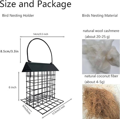 2 PCS Bird Nesting Holder with Alpaca Fiber Bird nest Material Holder with rain Guard Suet Bird Feeders for Outdoors Refillable Hummingbird Nesting Gifts Outdoor Bird Nesting Station (2 PCSBLAK)